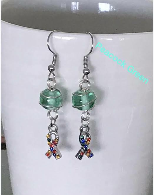 Wire wrapped autism awareness ear rings