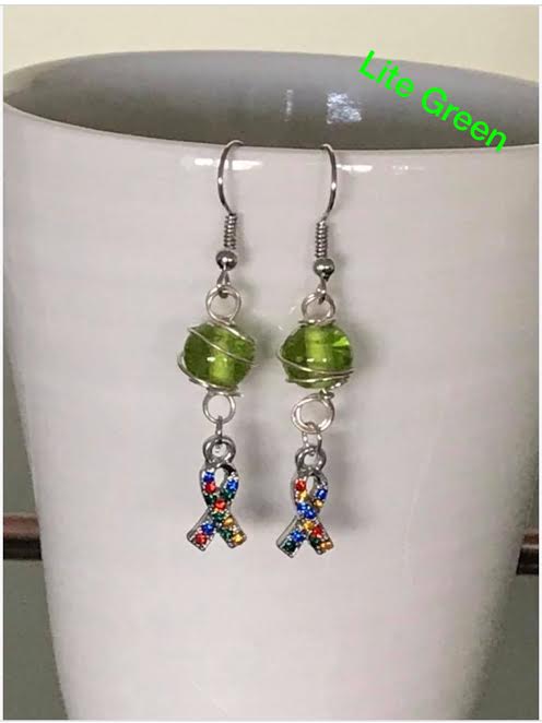 Wire wrapped autism awareness ear rings