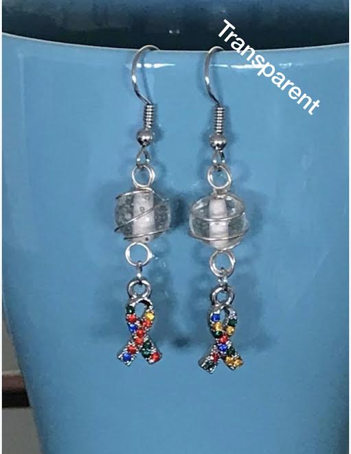 Wire wrapped autism awareness ear rings