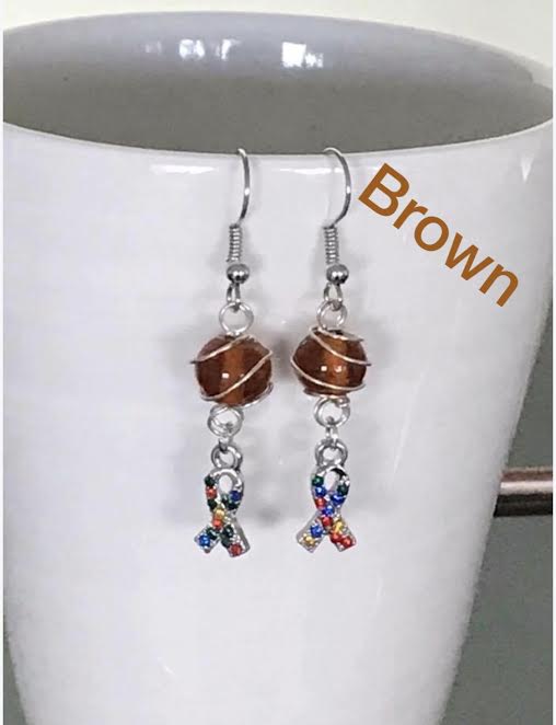 Wire wrapped autism awareness ear rings