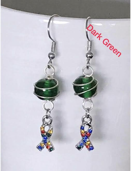 Wire wrapped autism awareness ear rings
