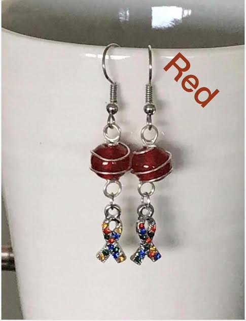 Wire wrapped autism awareness ear rings