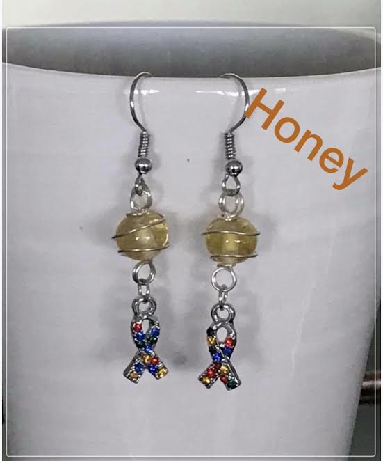 Wire wrapped autism awareness ear rings