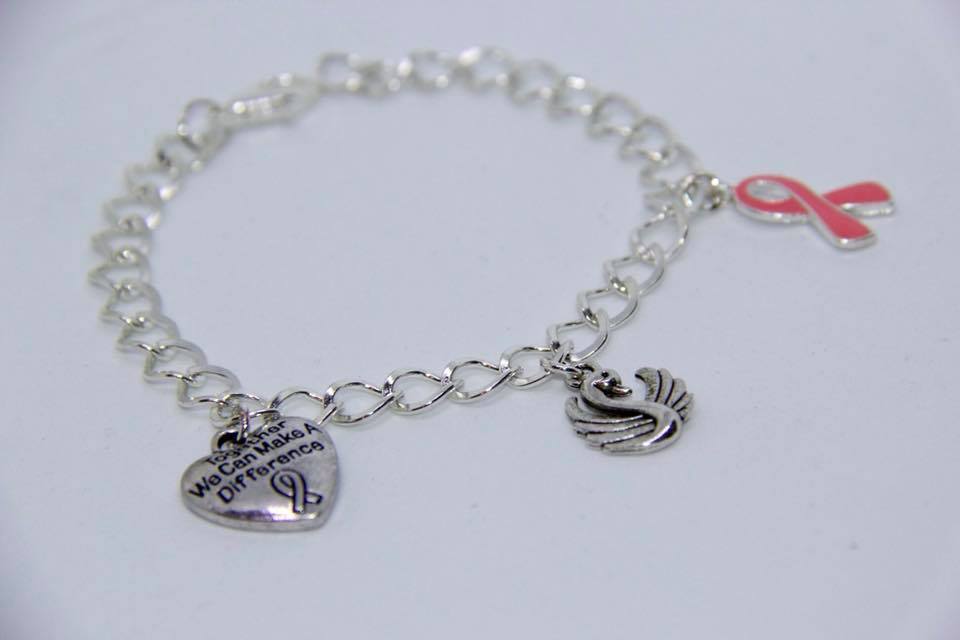 Pink ribbon silver bracelet