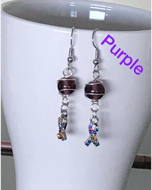 Wire wrapped autism awareness ear rings