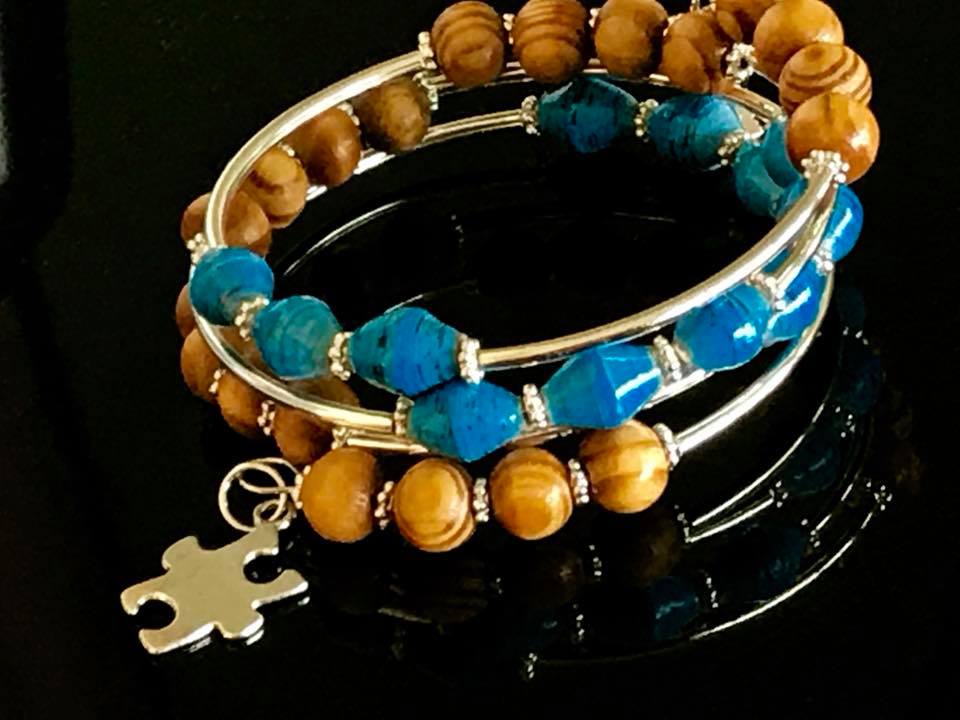 Memory wire bracelets made with different types of materials