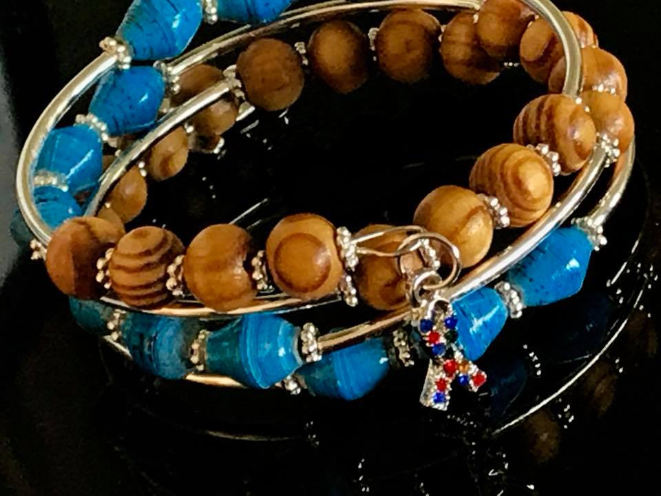 Memory wire bracelets made with different types of materials
