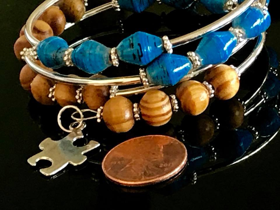 Memory wire bracelets made with different types of materials