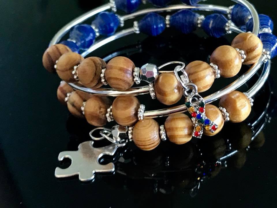 Memory wire bracelets made with different types of materials