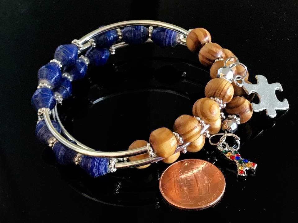 Memory wire bracelets made with different types of materials