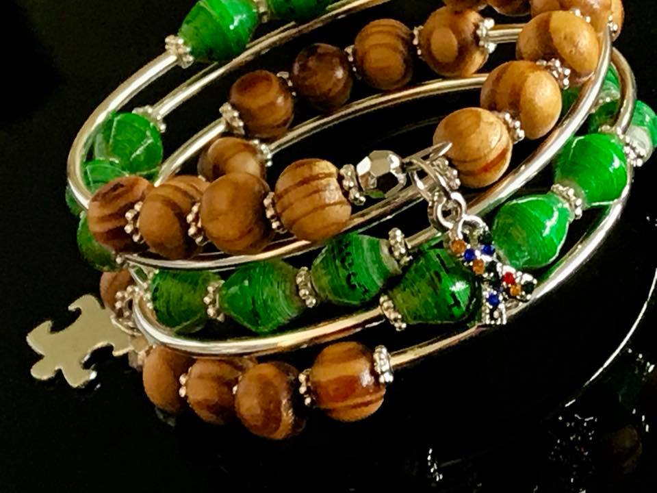Memory wire bracelets made with different types of materials