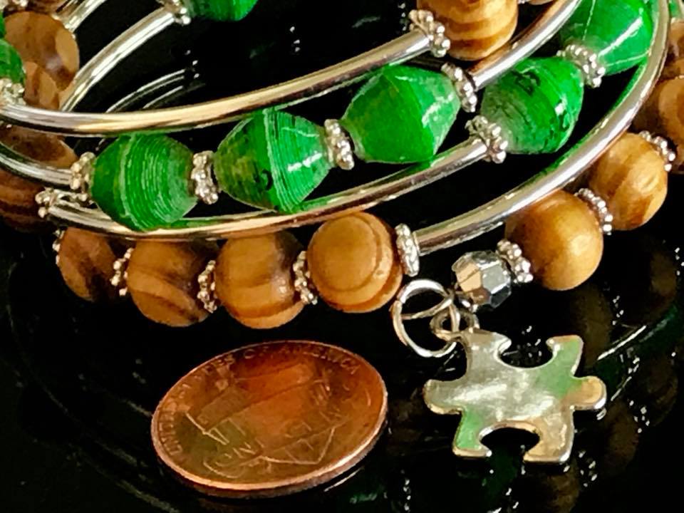 Memory wire bracelets made with different types of materials