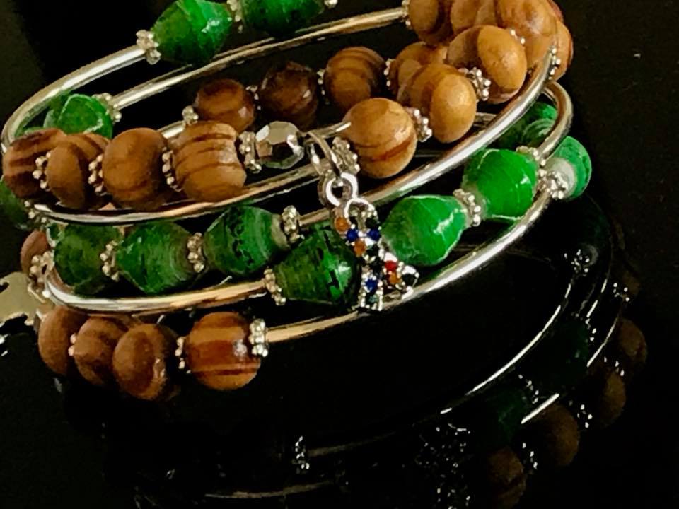 Memory wire bracelets made with different types of materials