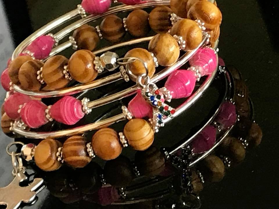 Memory wire bracelets made with different types of materials