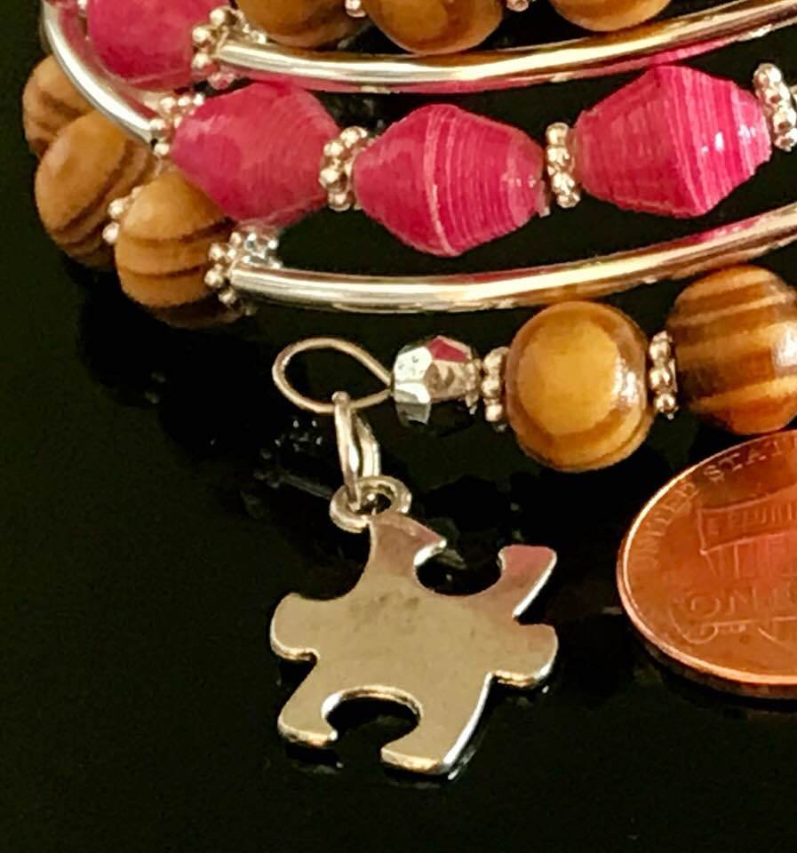 Memory wire bracelets made with different types of materials