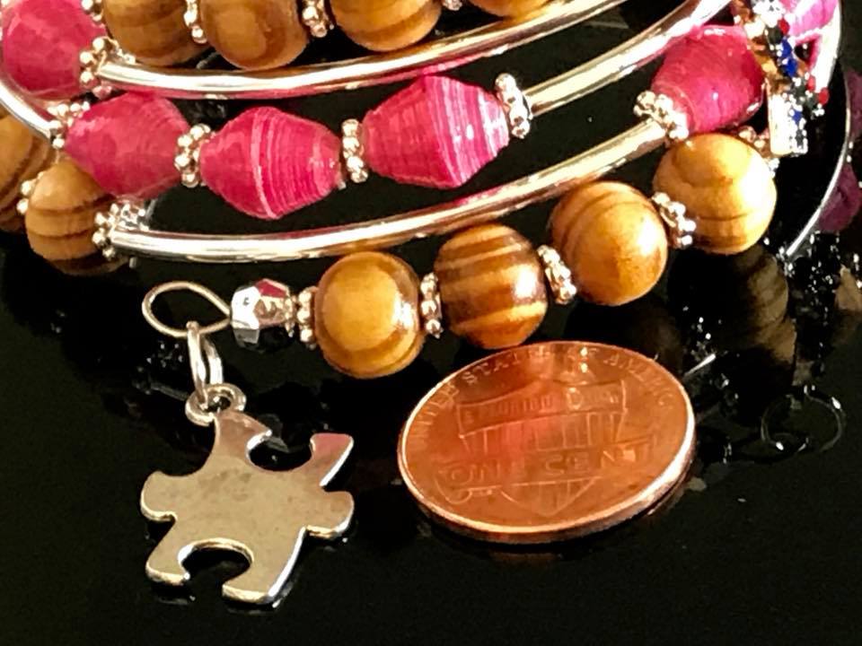 Memory wire bracelets made with different types of materials