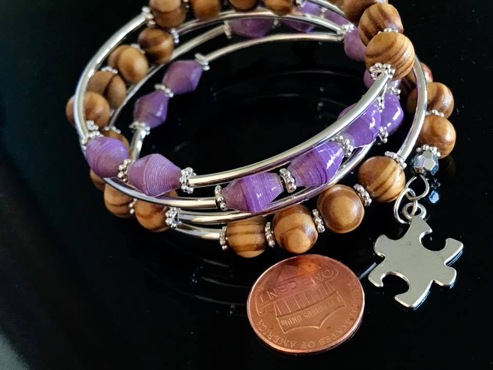Memory wire bracelets made with different types of materials