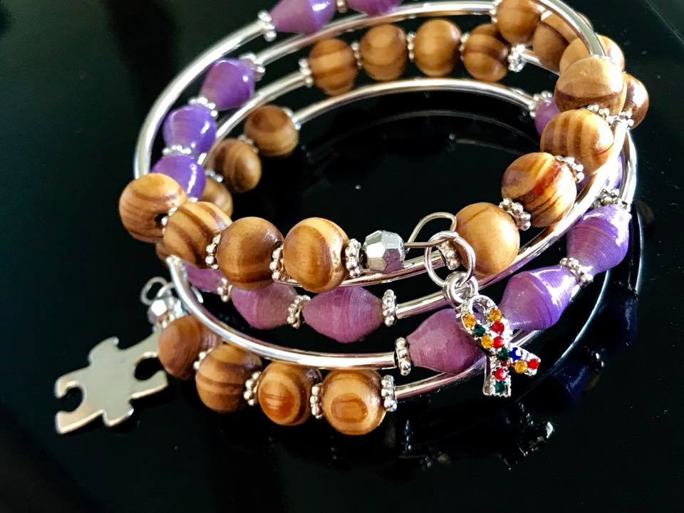 Memory wire bracelets made with different types of materials