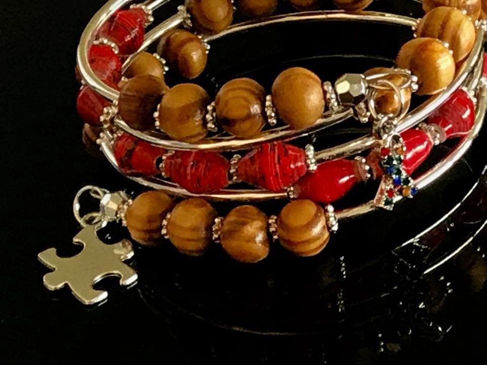 Memory wire bracelets made with different types of materials