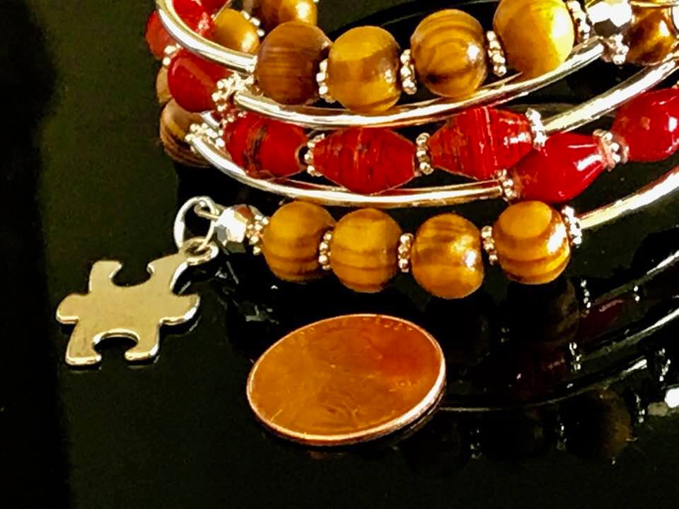 Memory wire bracelets made with different types of materials