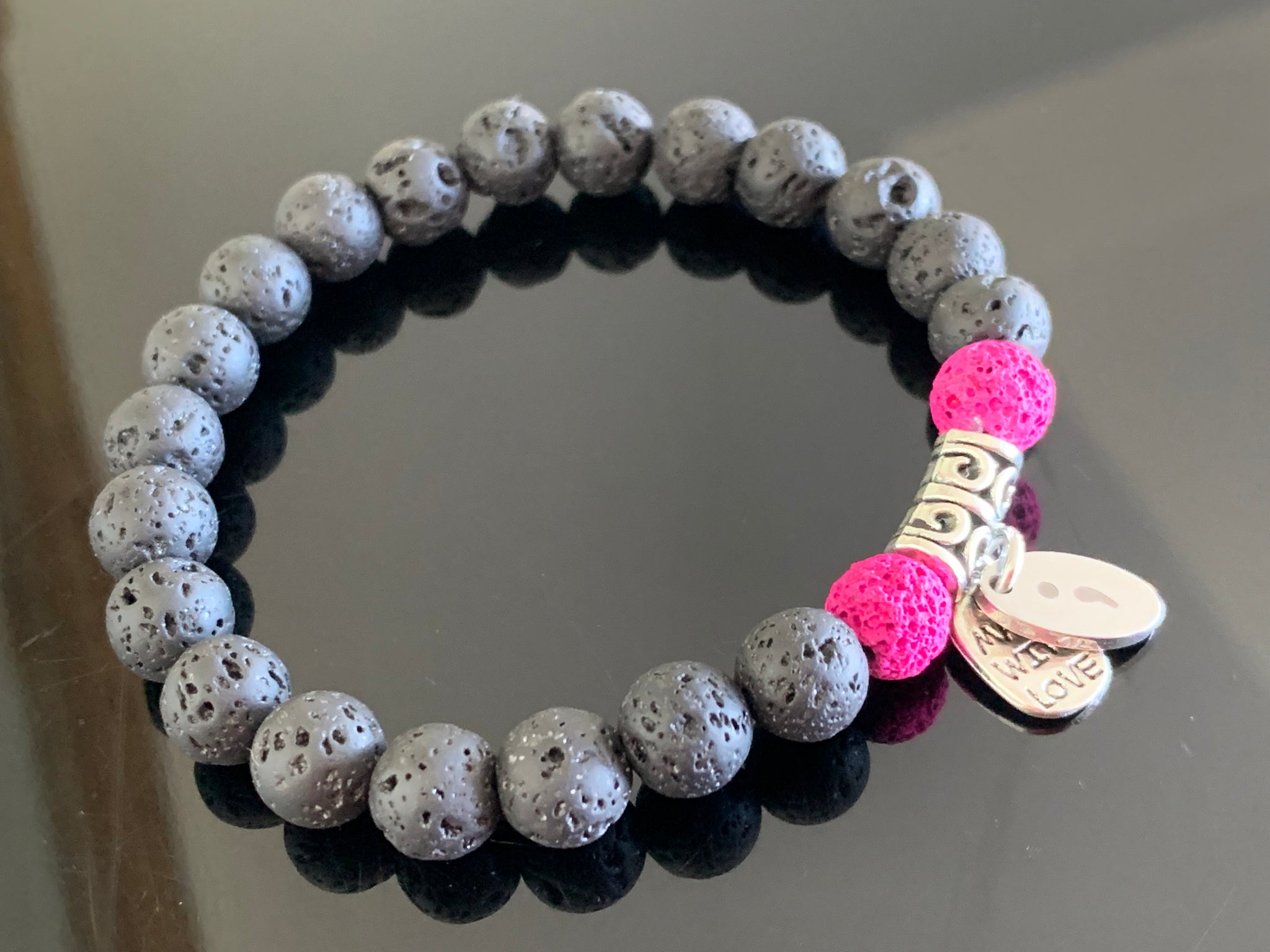 Semicolon charm lava bracelets