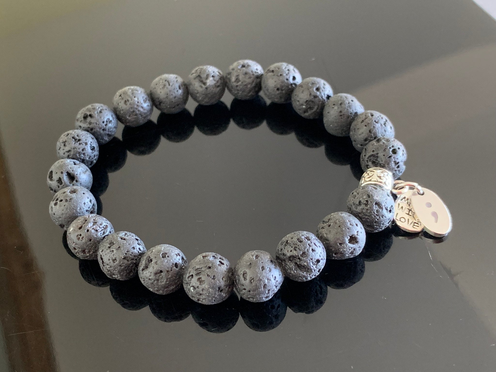 Semicolon charm lava bracelets