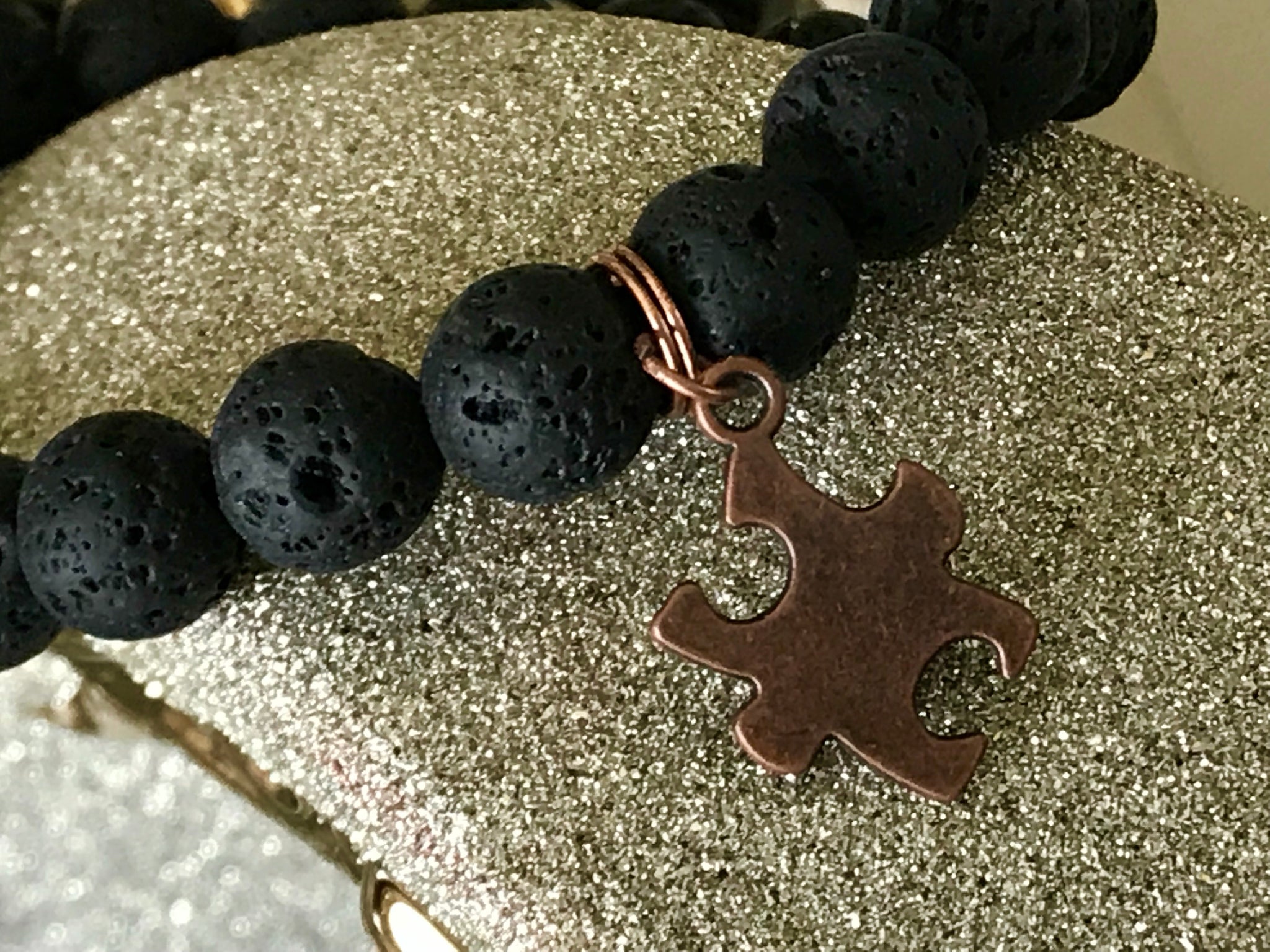 Men’s lava rock autism awareness bracelet