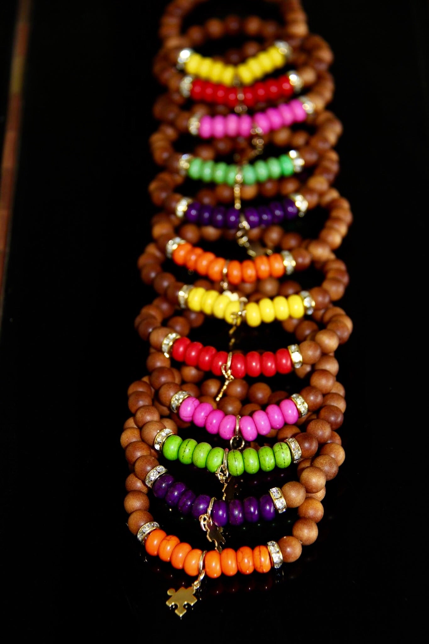 Autism awareness bracelet with gold charm