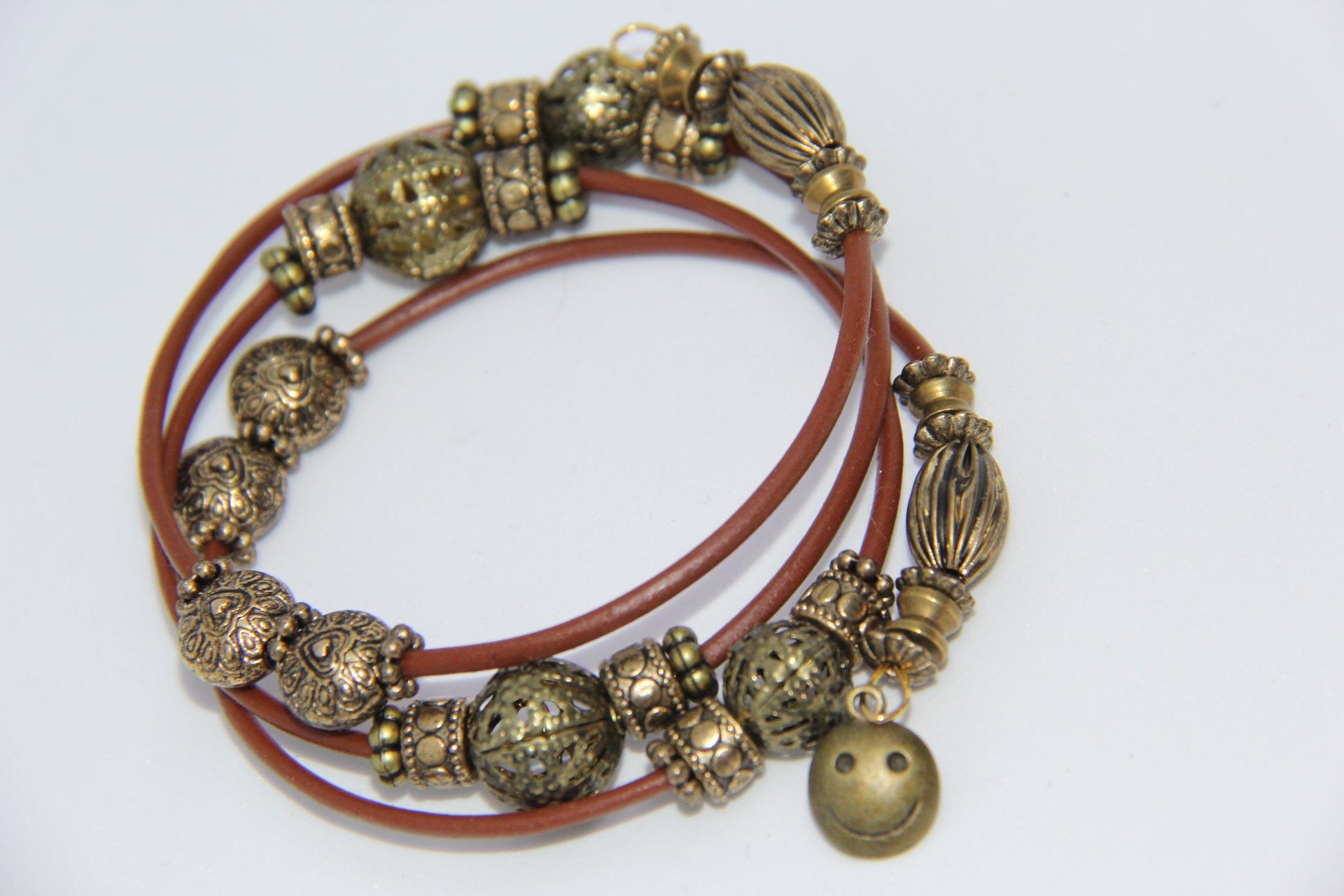 Brown leather memory wire bracelet