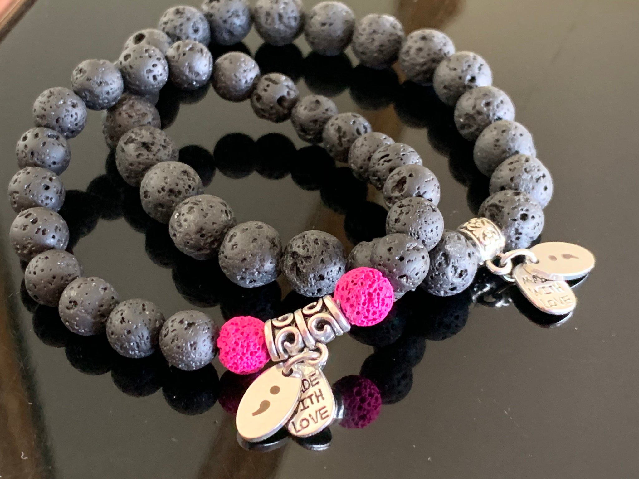 Semicolon charm lava bracelets
