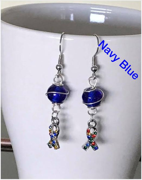 Wire wrapped autism awareness ear rings