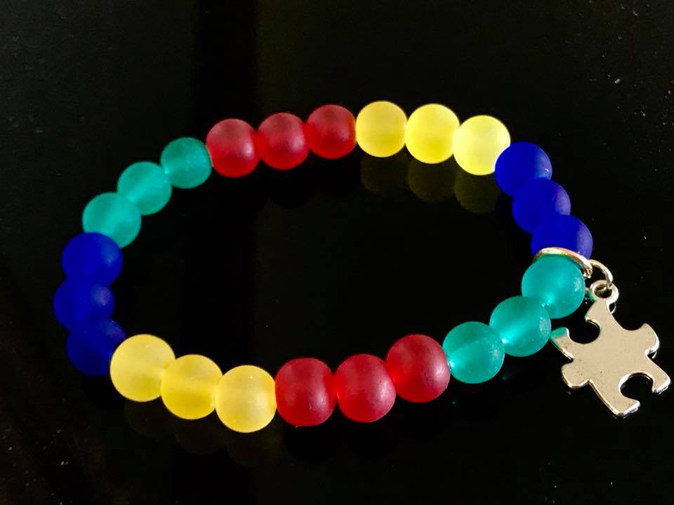 Seaglass beads autism awareness bracelet