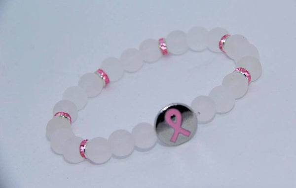 White seaglass beads cancer awareness bracelet