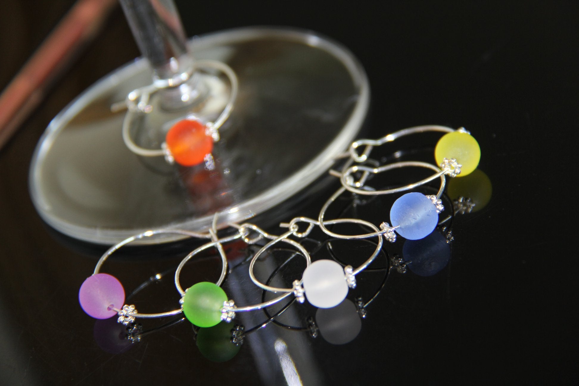 Silver Seaglass Beads - Wine Glass Rings