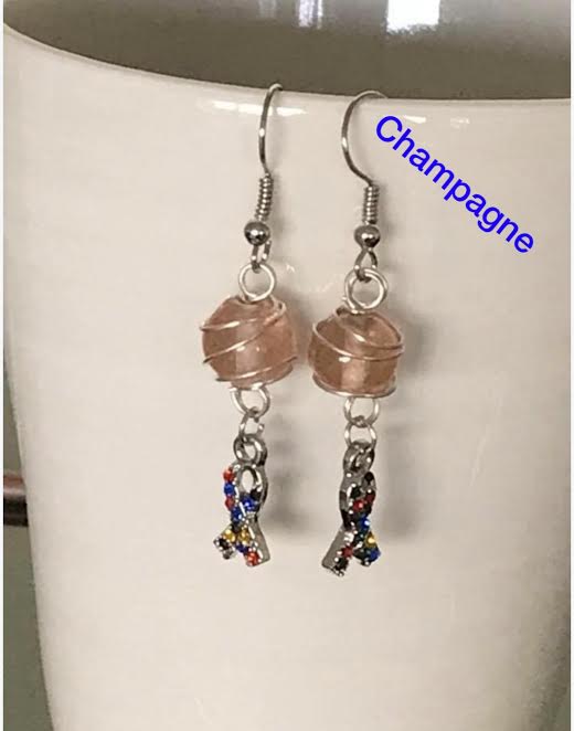 Wire wrapped autism awareness ear rings