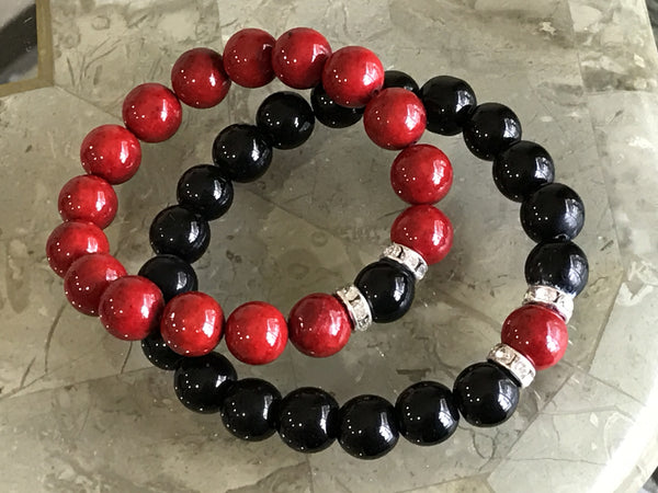 His & Hers Black & Red beads bracelets