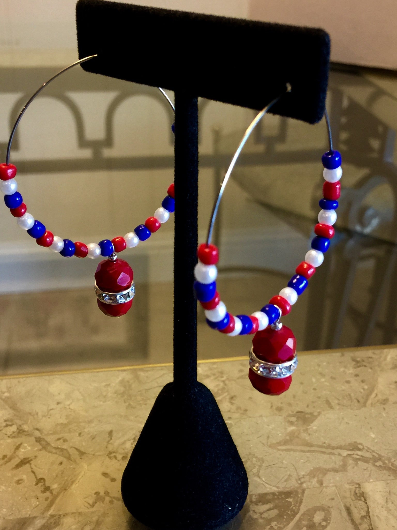 Bali Style red, white & blue colored beads