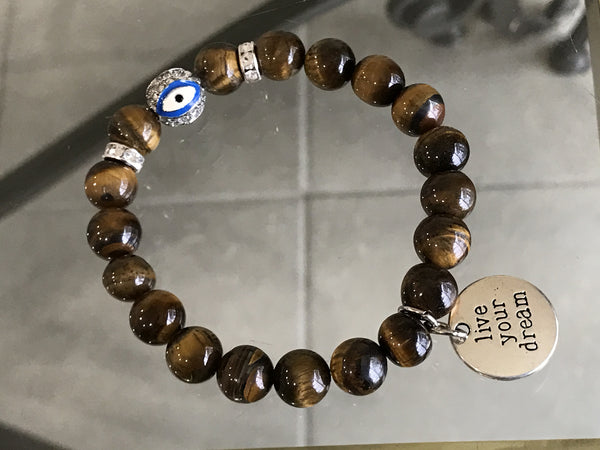 Tiger Eye, Evil Eye with Live your Dream charm