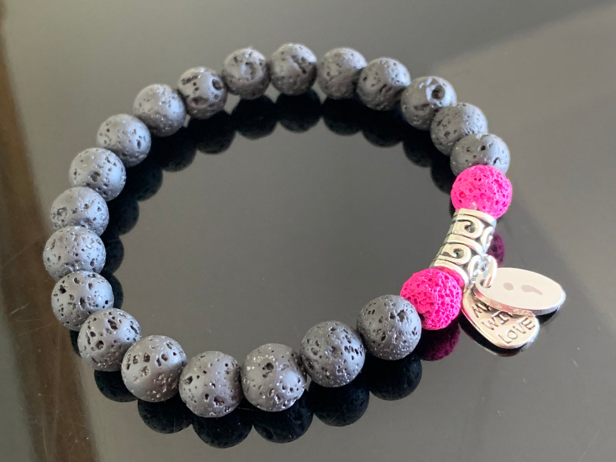 Semicolon charm lava bracelets