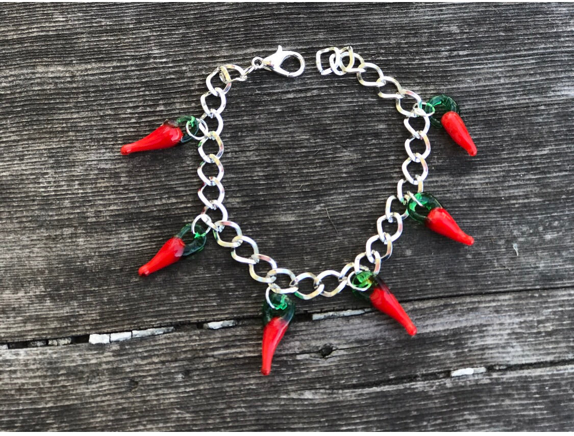 Red chilly glass charms bracelet