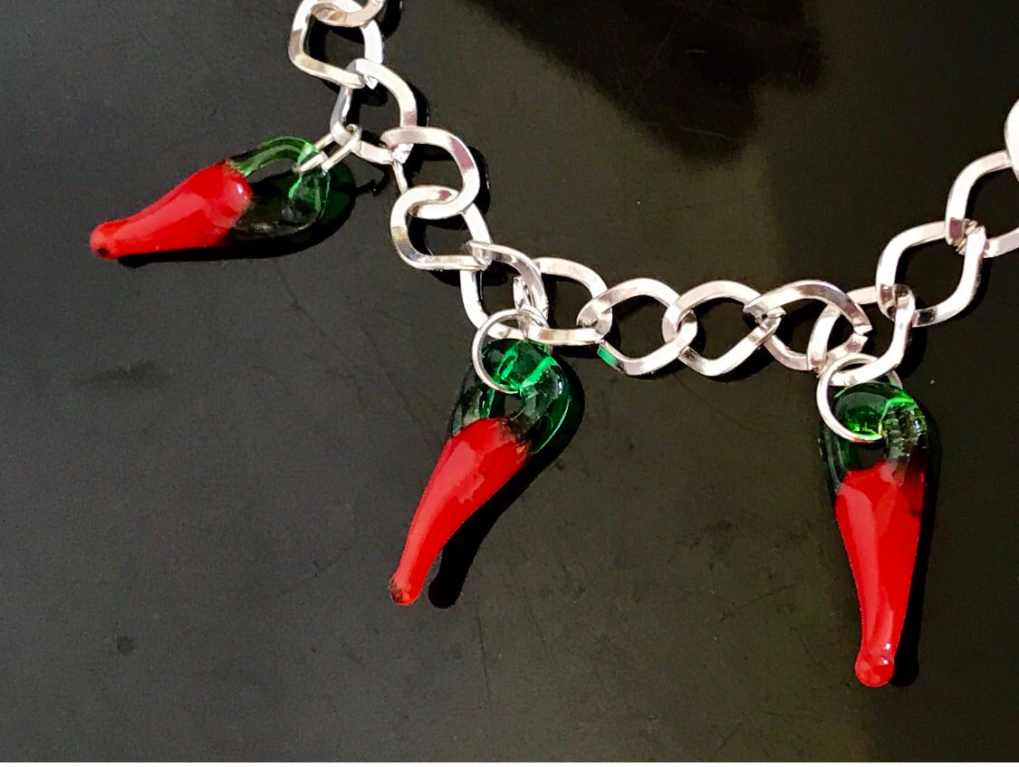 Red chilly glass charms bracelet